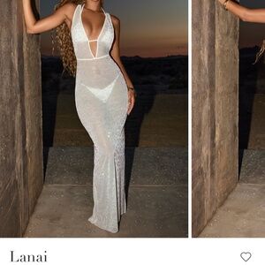 OH POLLY Lanai Embellished Backless Maxi Dress in White